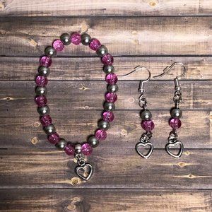 Jewelry Set for Girls Earrings and Bracelet Heart Valentine's Day Love Pink